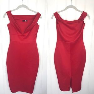 Red Curvy boohoo NIGHT Fitted Dress